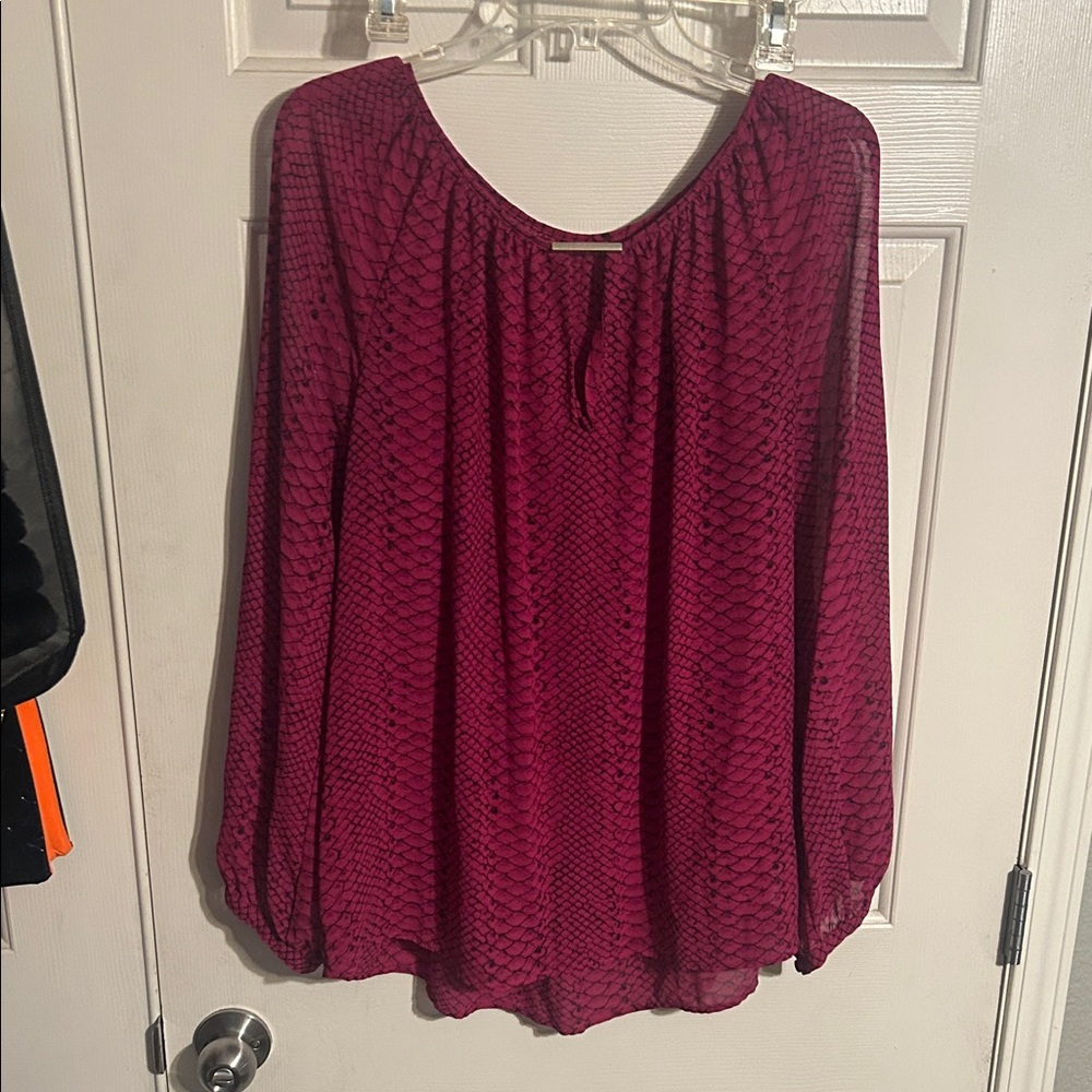 Michael Kors Womens Burgundy Patterned Long-Sleeve Blouse